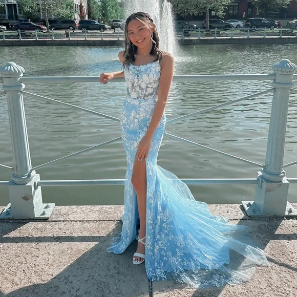 ellie wilde light blue prom dress Cowl Neck Dusty Blue Long Bridesmaid Dress – FancyVestido